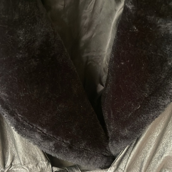 Vintage Jacqueline Ferrar black Leather Faux Fur Hooded Hood belted coat size XL - Picture 11 of 17